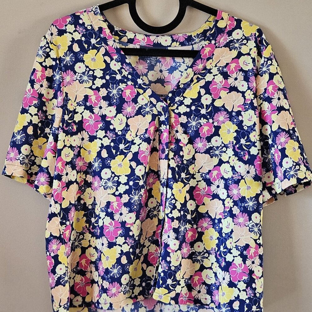 Modcloth Size L Colorful Floral "Wildflower Wanderlust" Button Blouse
